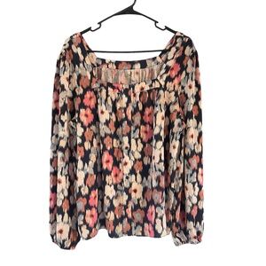 LOFT outlet square neck watercolor floral blouse business casual woman's size L